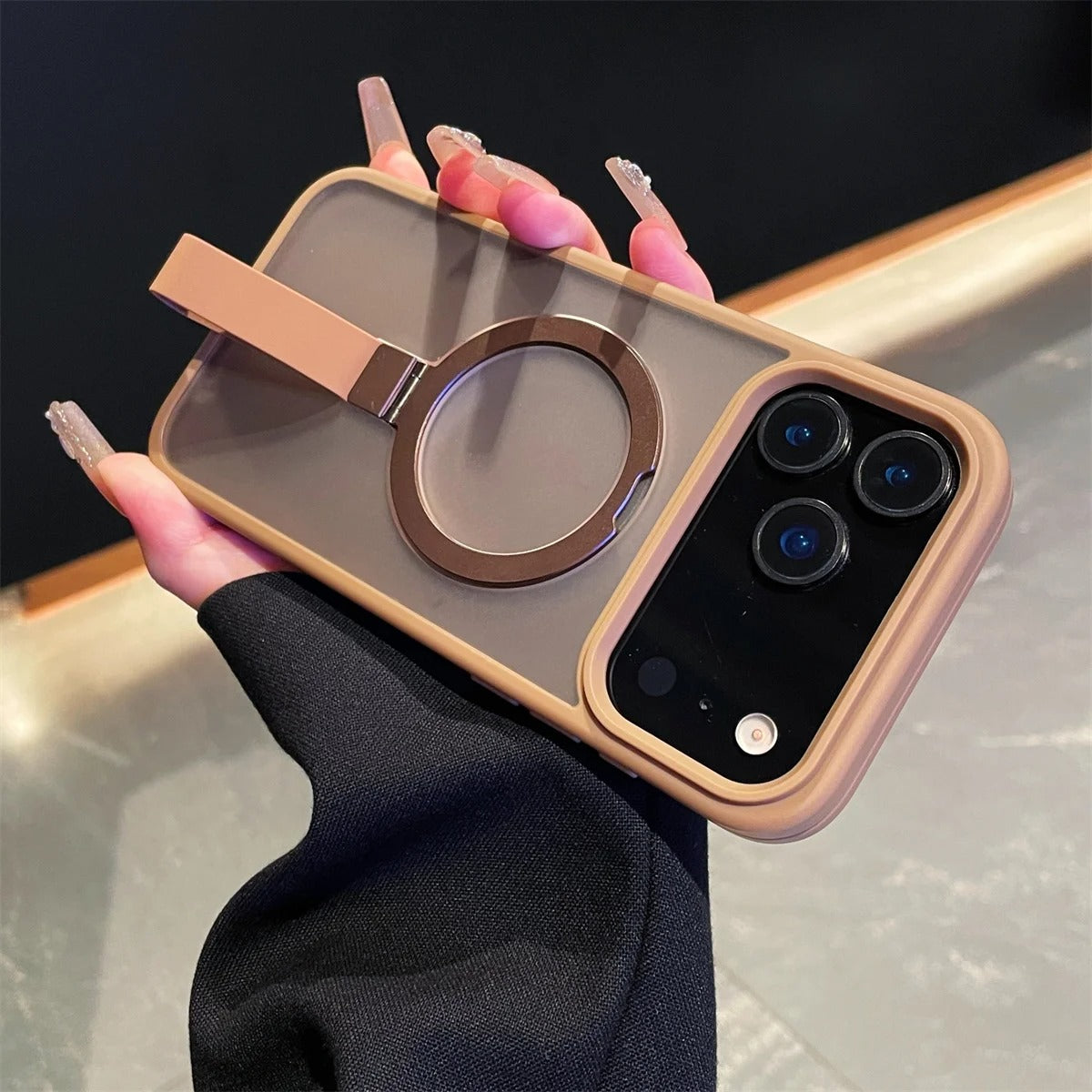 Luxury iPhone Case — Matte Transparent MagSafe Cover with Wrist Strap Holder, Shockproof TPU+PC Protection and Anti-Fingerprint Scratch-Resistant Design