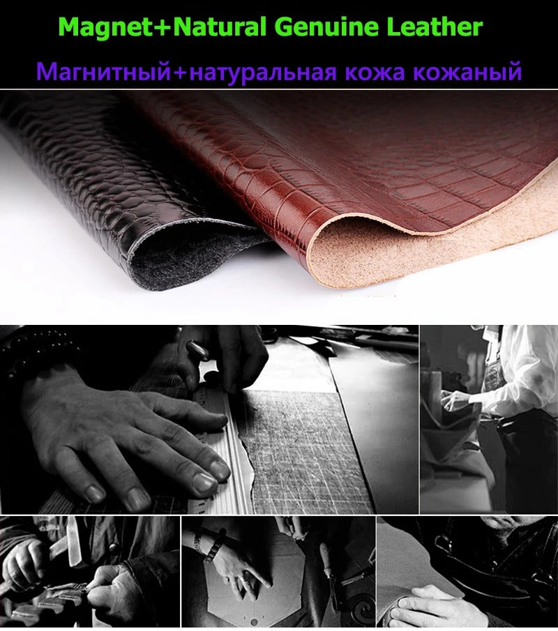 Luxury iPhone Case — Ostrich Foot Genuine Leather Cover, Magnetic Wallet with Card Pocket, Kickstand Function, Water-Resistant Design