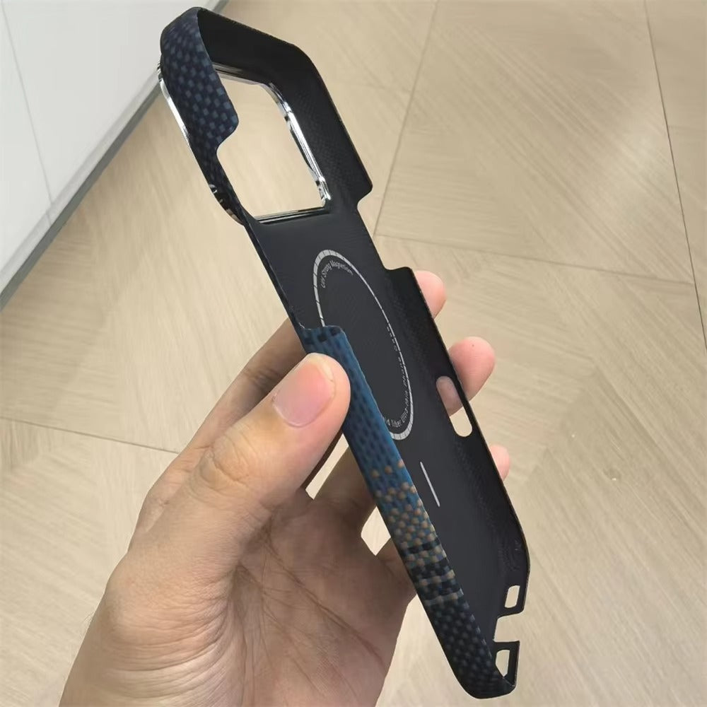 Luxury iPhone Case — Slim Aramid Fiber MagSafe Cover with Lightweight Case-Less Touch Feel and Durable Protective Design