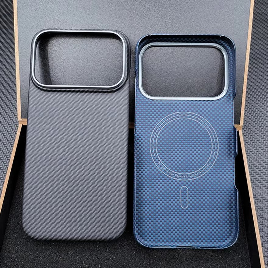 Luxury iPhone Case — Ultra-Thin 600D Real Carbon Fiber MagSafe Cover with Aramid Kevlar Protection, Matte Anti-Fingerprint Full-Coverage Waterproof Design