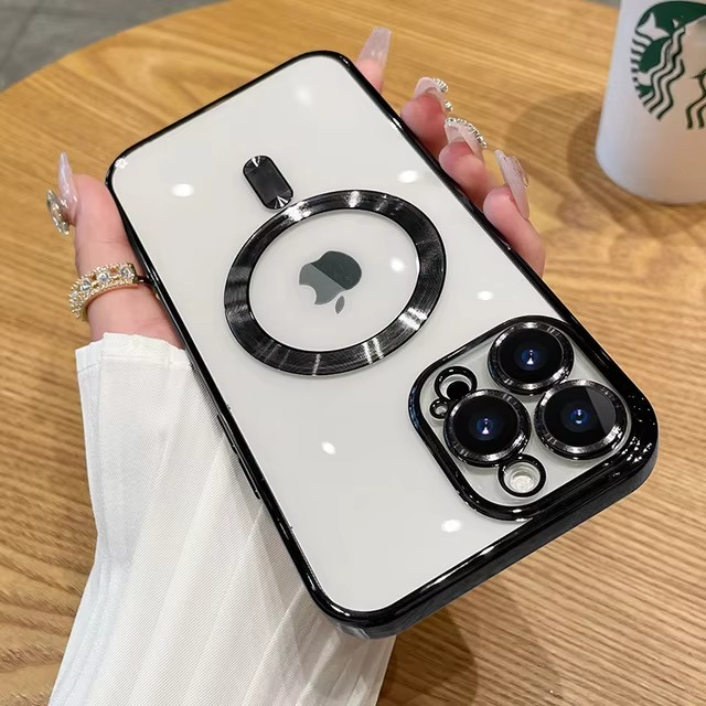 Luxury iPhone Clear Plating Magnetic Case — MagSafe Wireless Charging Compatible Cover with Lens Protection, Slim Transparent Shockproof Anti-Fingerprint Design