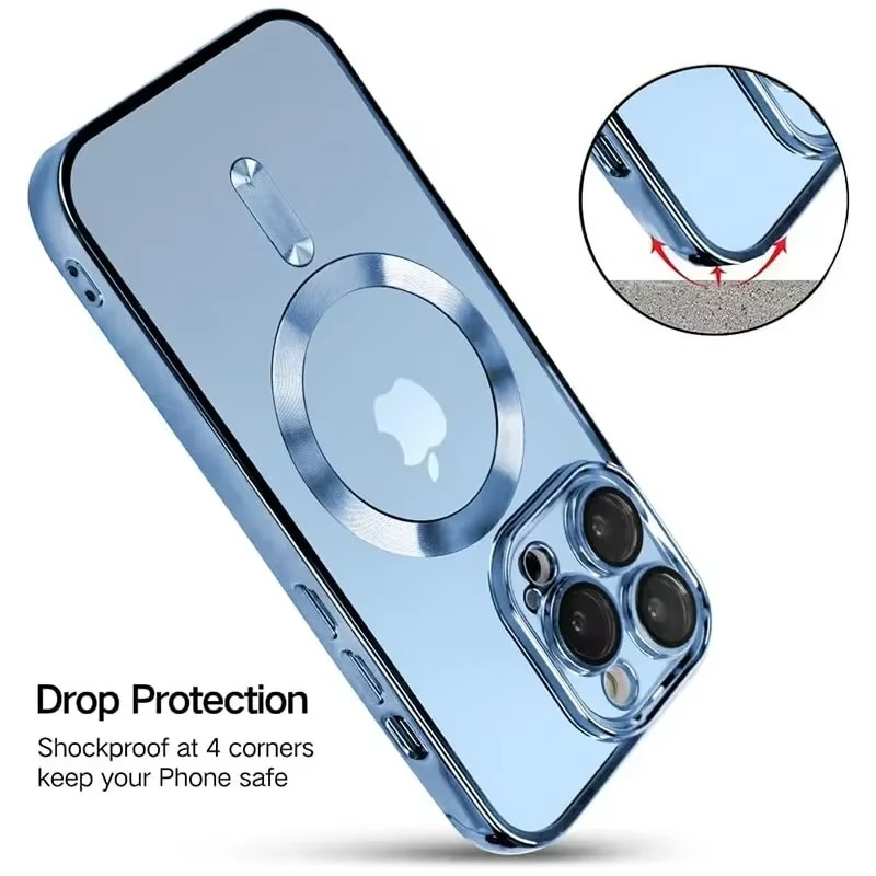 Luxury iPhone Clear Plating Magnetic Case — MagSafe Wireless Charging Compatible Cover with Lens Protection, Slim Transparent Shockproof Anti-Fingerprint Design