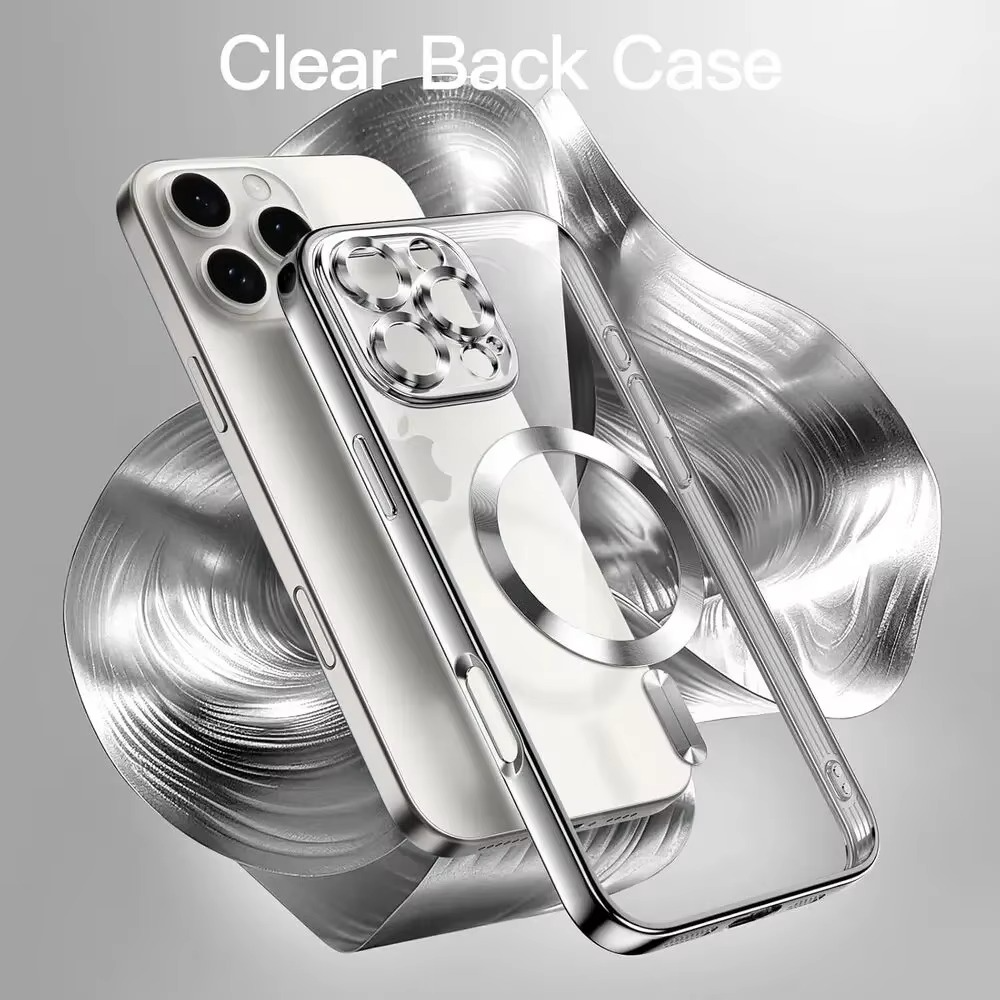 Luxury iPhone Clear Plating Magnetic Case — MagSafe Wireless Charging Compatible Cover with Lens Protection, Slim Transparent Shockproof Anti-Fingerprint Design