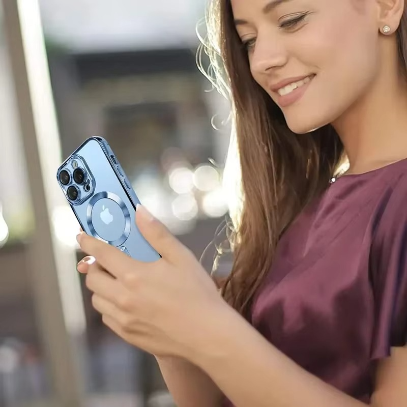 Luxury iPhone Clear Plating Magnetic Case — MagSafe Wireless Charging Compatible Cover with Lens Protection, Slim Transparent Shockproof Anti-Fingerprint Design