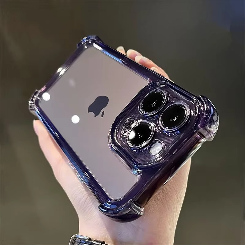 Luxury iPhone Clear Soft Case with Camera Protector — Plating Airbag Design, Shockproof Transparent Cover, Anti-Fingerprint Scratch-Resistant Non-Slip Finish