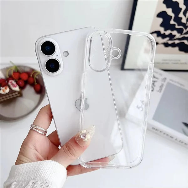 Luxury iPhone Clear Soft Case with Camera Protector — Plating Airbag Design, Shockproof Transparent Cover, Anti-Fingerprint Scratch-Resistant Non-Slip Finish