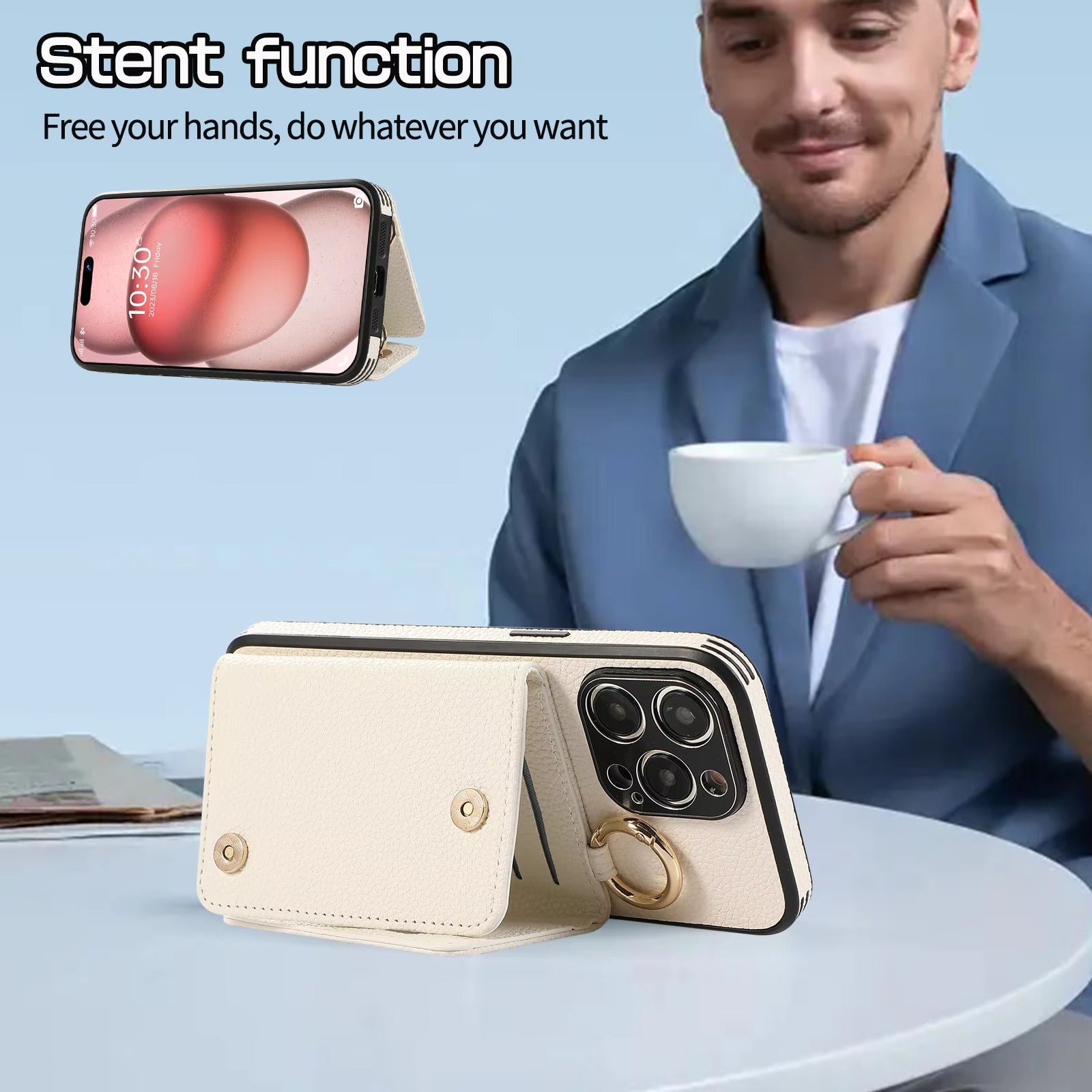 Luxury iPhone Crossbody Wallet Case with Makeup Mirror — Leather Cover, Card Pocket, Ring Holder Stand, Lanyard Strap, Shockproof Anti-Fingerprint Protection