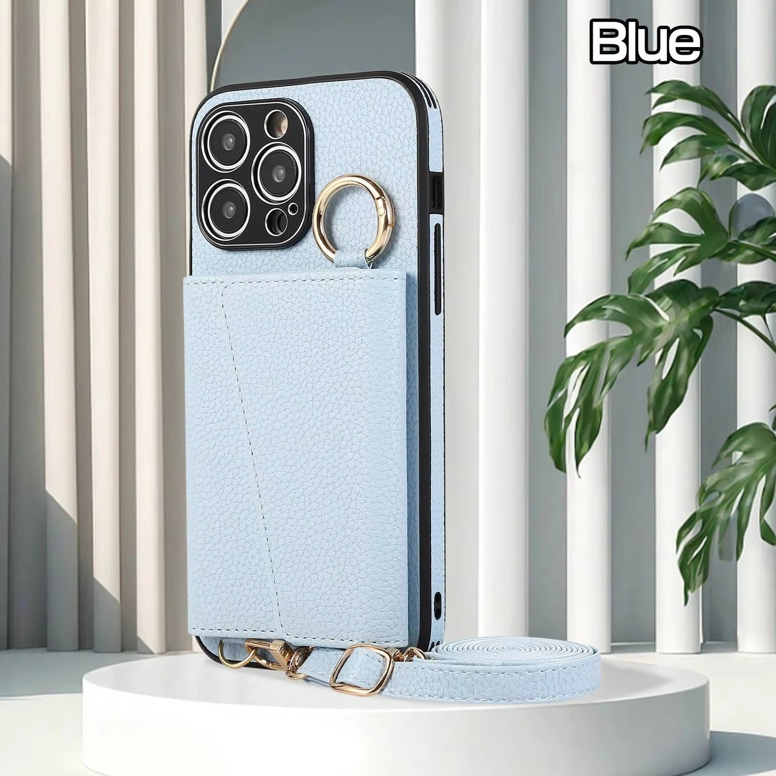 Luxury iPhone Crossbody Wallet Case with Makeup Mirror — Leather Cover, Card Pocket, Ring Holder Stand, Lanyard Strap, Shockproof Anti-Fingerprint Protection