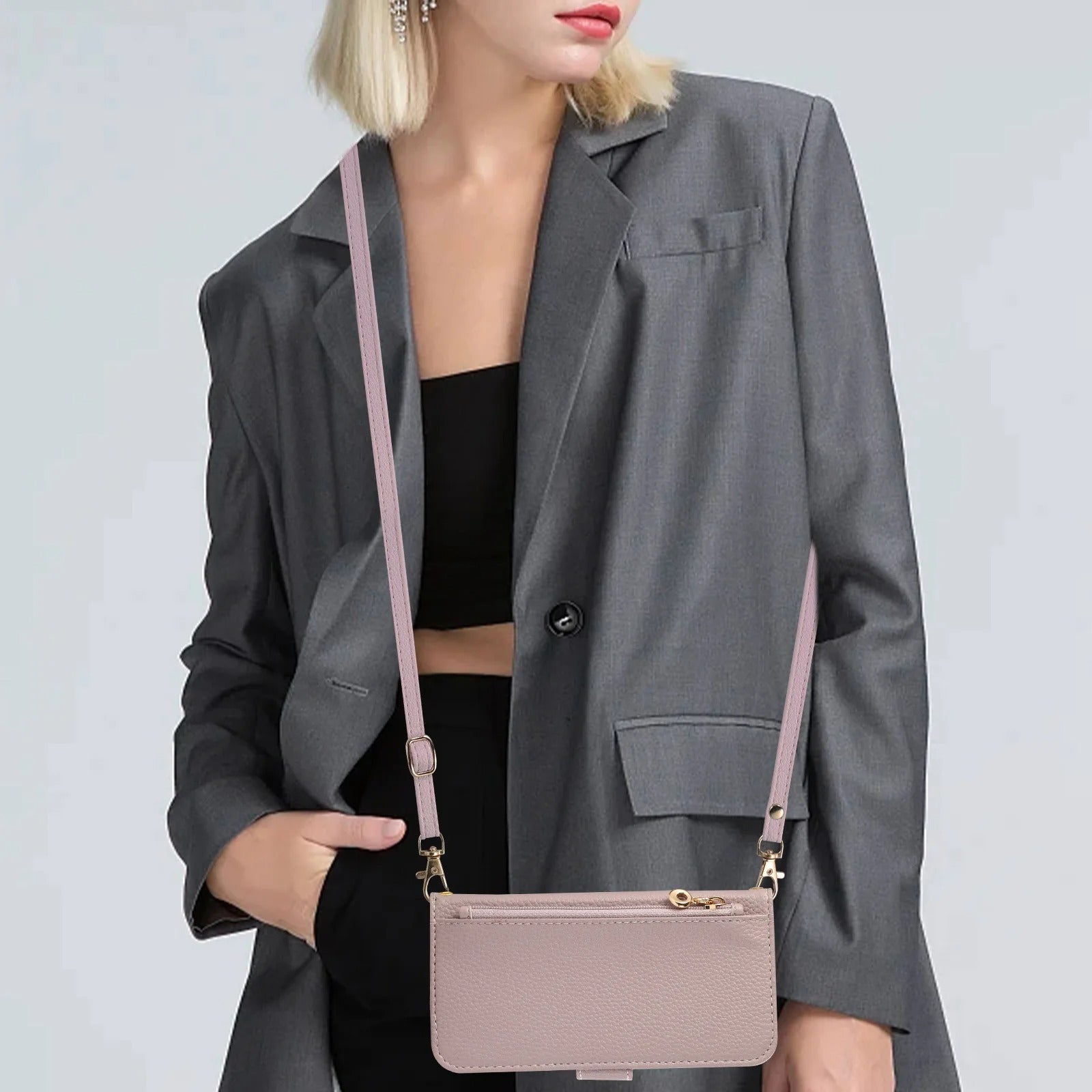 Luxury iPhone Crossbody Zipper Wallet Case — PU Leather Cover with Card Holder, Adjustable Strap, Shockproof Drop Protection, Anti-Fingerprint Scratch-Resistant Design