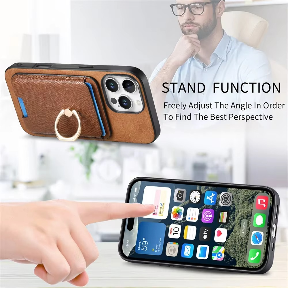 Luxury iPhone Detachable Magnetic Wallet Case — Leather Cover with Card Holder, Ring Stand Function, Shockproof Protection, Anti-Fingerprint Scratch-Resistant Design