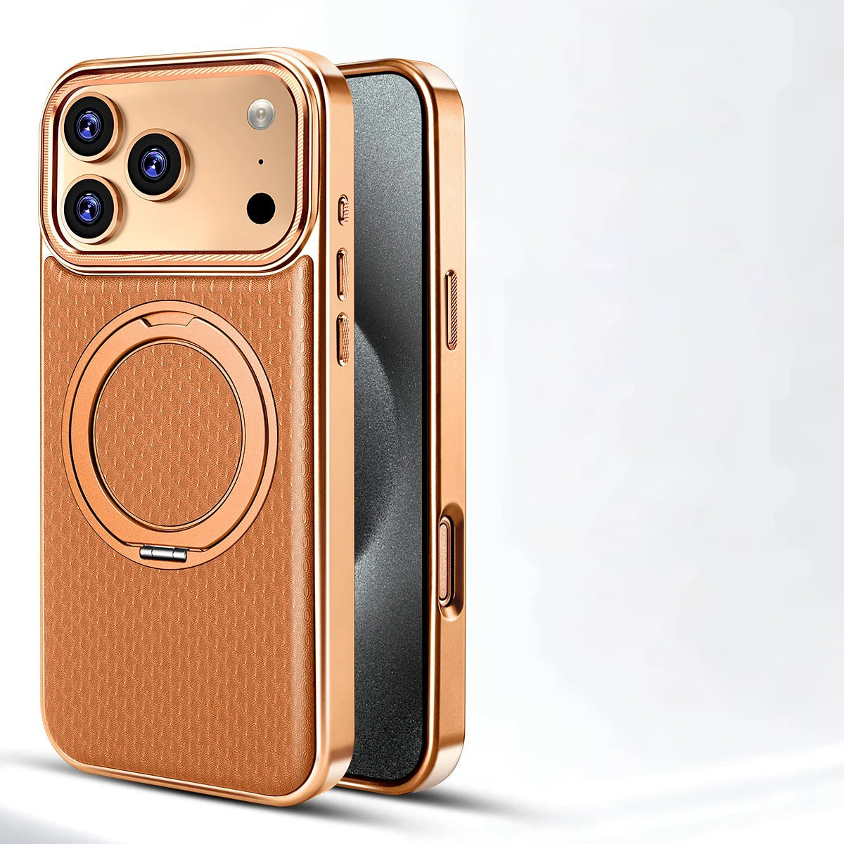 Luxury iPhone Diamond Pattern Leather Case — MagSafe Magnetic Charging, Rotating Bracket Holder, Full Coverage Shockproof Anti-Fingerprint Protection