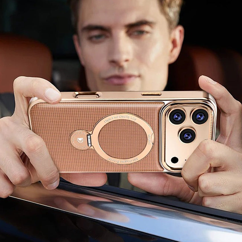 Luxury iPhone Diamond Pattern Leather Case — MagSafe Magnetic Charging, Rotating Bracket Holder, Full Coverage Shockproof Anti-Fingerprint Protection