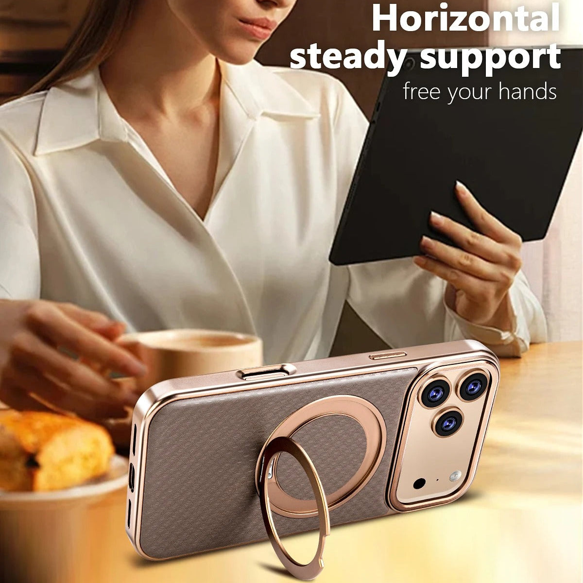 Luxury iPhone Diamond Pattern Leather Case — MagSafe Magnetic Charging, Rotating Bracket Holder, Full Coverage Shockproof Anti-Fingerprint Protection