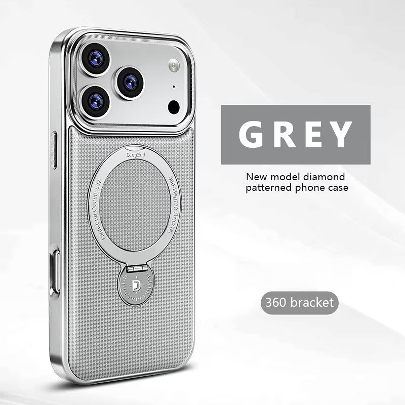 Luxury iPhone Diamond Pattern Leather Case — MagSafe Magnetic Charging, Rotating Bracket Holder, Full Coverage Shockproof Anti-Fingerprint Protection