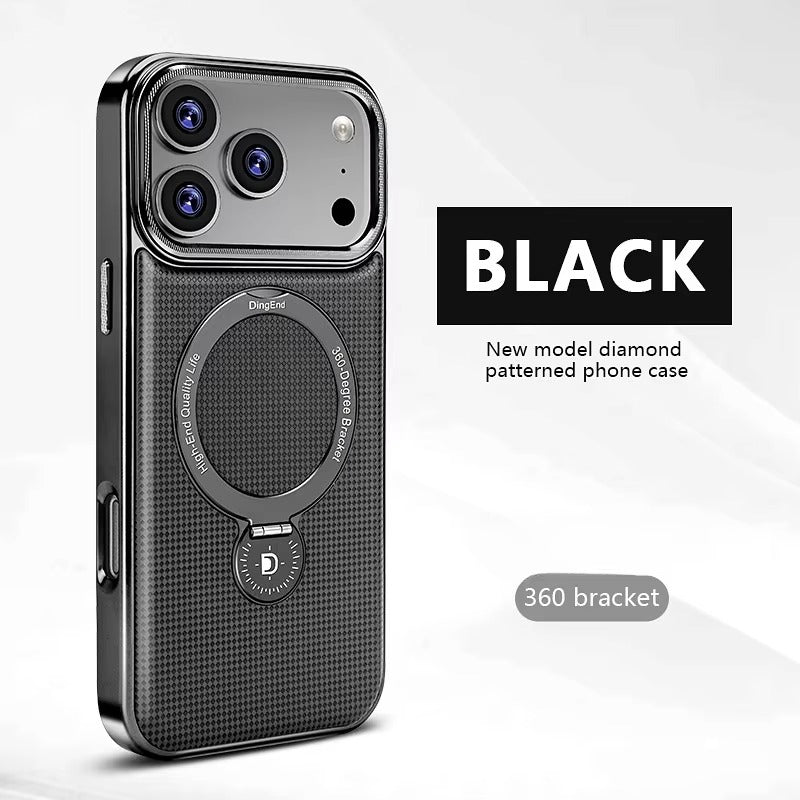 Luxury iPhone Diamond Pattern Leather Case — MagSafe Magnetic Charging, Rotating Bracket Holder, Full Coverage Shockproof Anti-Fingerprint Protection