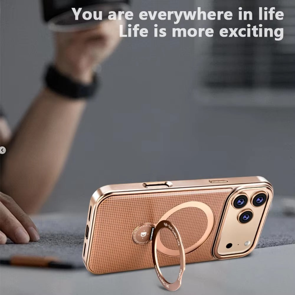Luxury iPhone Diamond Pattern Leather Case — MagSafe Magnetic Charging, Rotating Bracket Holder, Full Coverage Shockproof Anti-Fingerprint Protection