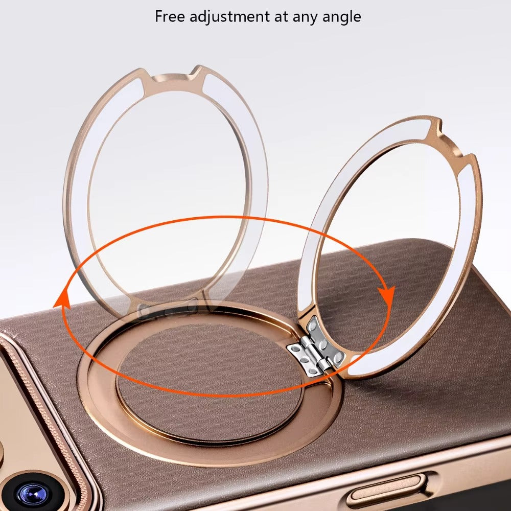 Luxury iPhone Diamond Pattern Leather Case — MagSafe Magnetic Charging, Rotating Bracket Holder, Full Coverage Shockproof Anti-Fingerprint Protection