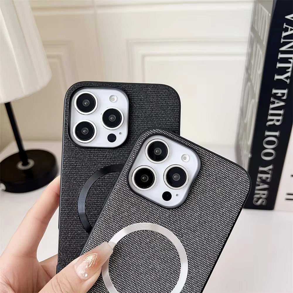 Luxury iPhone Fabric MagSafe Case — Ultra-Slim Business Cloth Cover with Magnetic Wireless Charging, Shockproof Anti-Fingerprint Scratch-Resistant Design