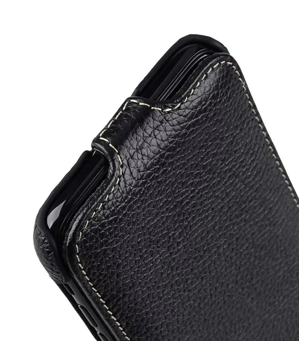 Luxury iPhone Flip Case 100% Genuine Cowhide Leather — Premium Melkco Design, Slim Protective Cover with Textured Finish, Stylish Durable Phone Protection
