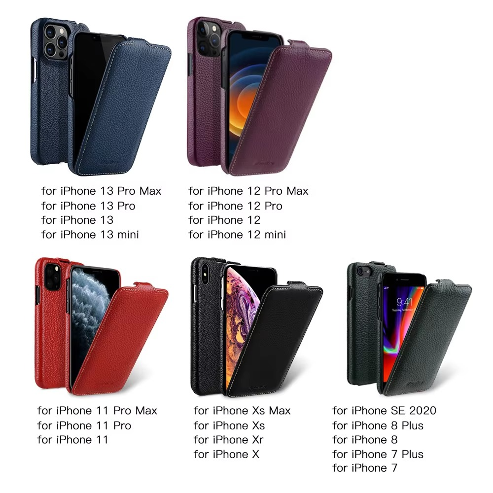 Luxury iPhone Flip Case 100% Genuine Cowhide Leather — Premium Melkco Design, Slim Protective Cover with Textured Finish, Stylish Durable Phone Protection