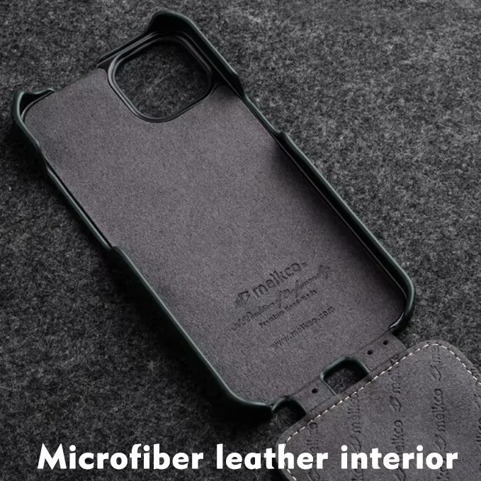 Luxury iPhone Flip Case 100% Genuine Cowhide Leather — Premium Melkco Design, Slim Protective Cover with Textured Finish, Stylish Durable Phone Protection
