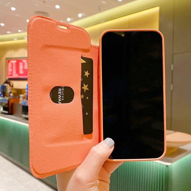 Luxury iPhone Flip Leather Wallet Case — Silicone Cover with Card Holder, Full Body Protection, Shockproof Durable Design, Stylish and Functional Phone Case