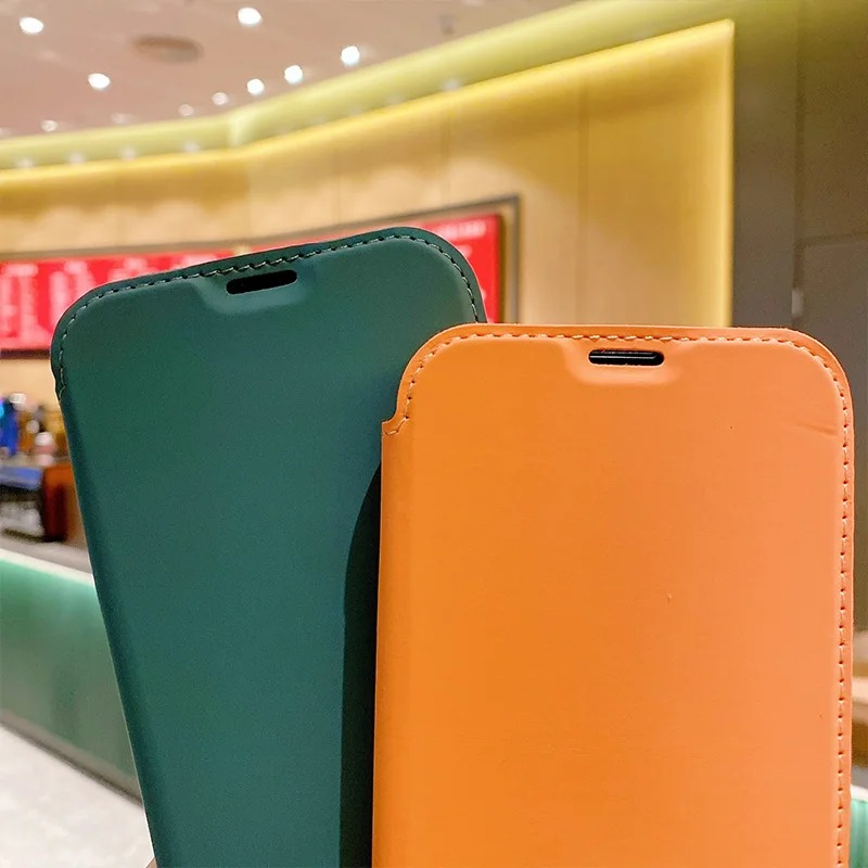 Luxury iPhone Flip Leather Wallet Case — Silicone Cover with Card Holder, Full Body Protection, Shockproof Durable Design, Stylish and Functional Phone Case