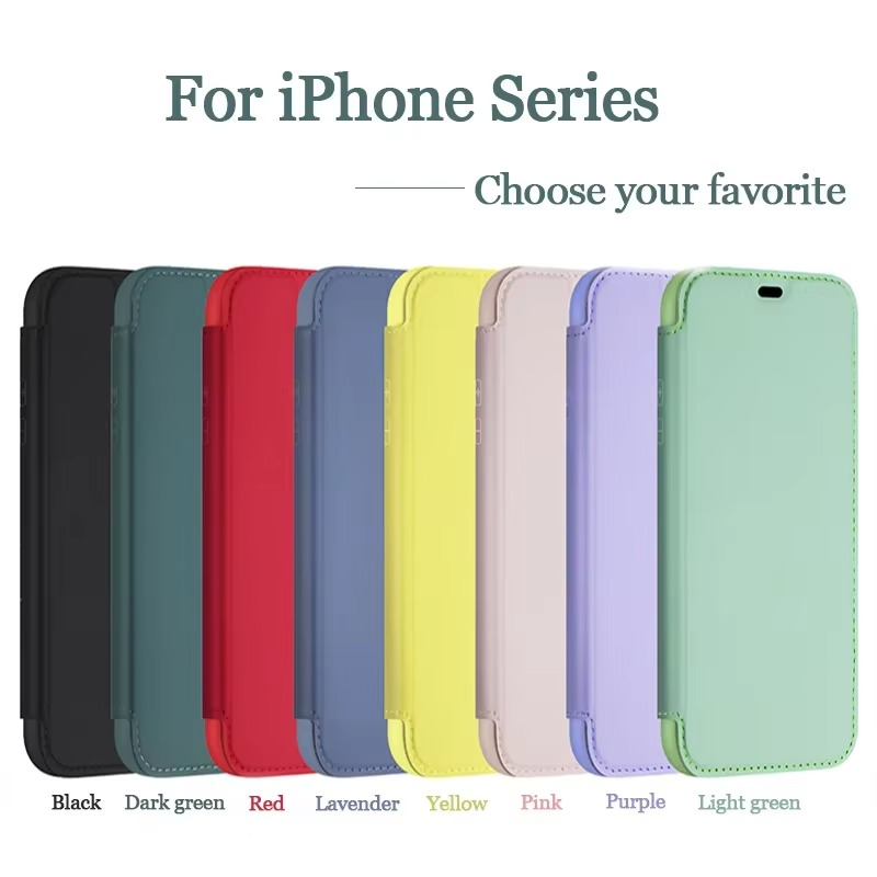 Luxury iPhone Flip Leather Wallet Case — Silicone Cover with Card Holder, Full Body Protection, Shockproof Durable Design, Stylish and Functional Phone Case