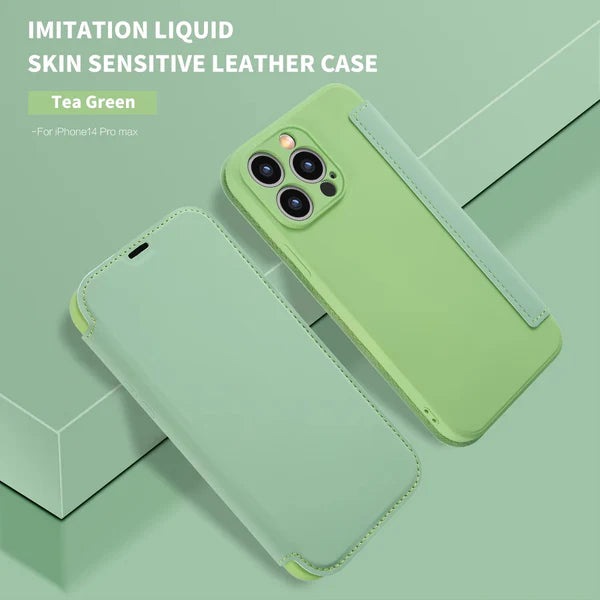 Luxury iPhone Flip Leather Wallet Case — Silicone Cover with Card Holder, Full Body Protection, Shockproof Durable Design, Stylish and Functional Phone Case