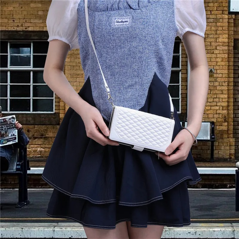 Luxury iPhone Crossbody Zipper Wallet Case — PU Leather Cover with Card Holder, Wrist Strap and Lanyard, Kickstand Function, Shockproof Anti-Fingerprint Design