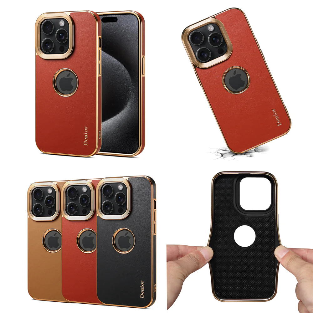 Luxury iPhone Genuine Leather Back Case — Shockproof Half-Wrapped Cover, Anti-Fingerprint Scratch-Resistant Design, Slim Non-Slip Premium Finish