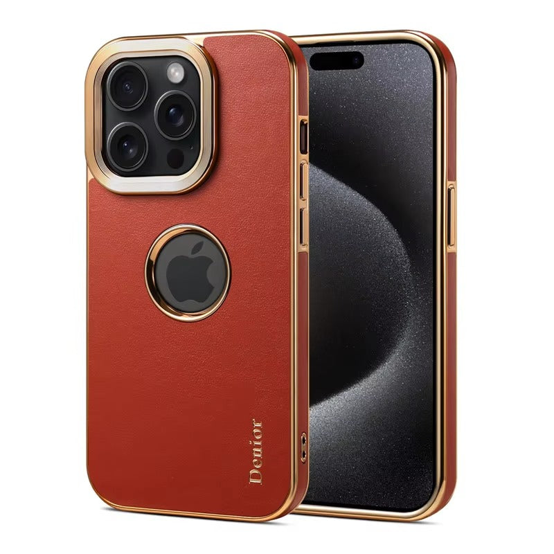 Luxury iPhone Genuine Leather Back Case — Shockproof Half-Wrapped Cover, Anti-Fingerprint Scratch-Resistant Design, Slim Non-Slip Premium Finish