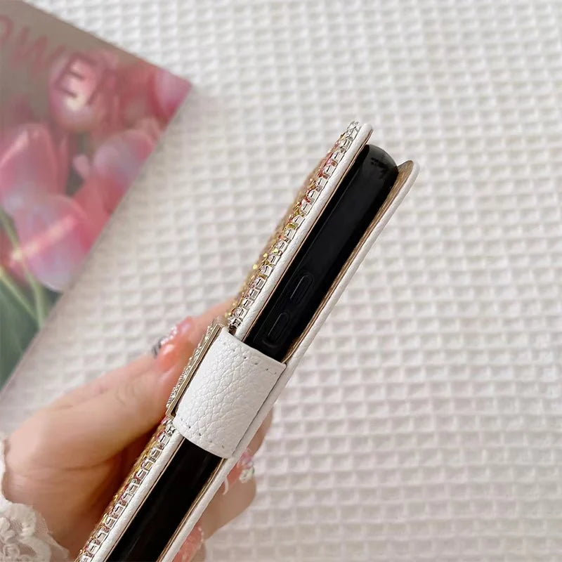 Luxury iPhone Glitter Wallet Flip Case — PU Leather Cover with Sparkling Design, Card Storage Compartment, Full Body Protection, Stylish and Durable