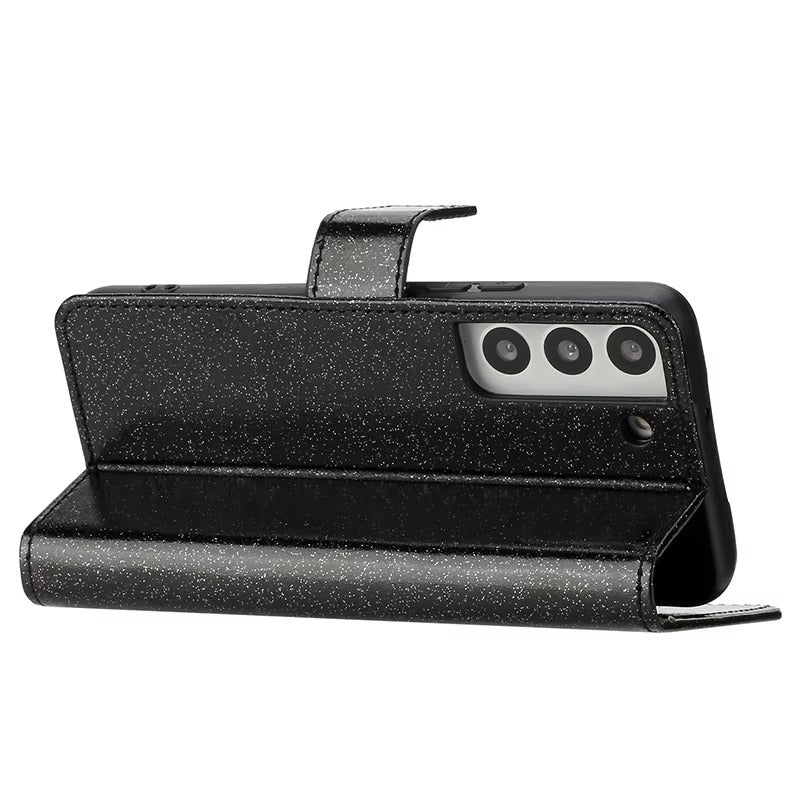 Luxury iPhone Glitter Wallet Flip Case — PU Leather Cover with Sparkling Design, Card Storage Compartment, Full Body Protection, Stylish and Durable