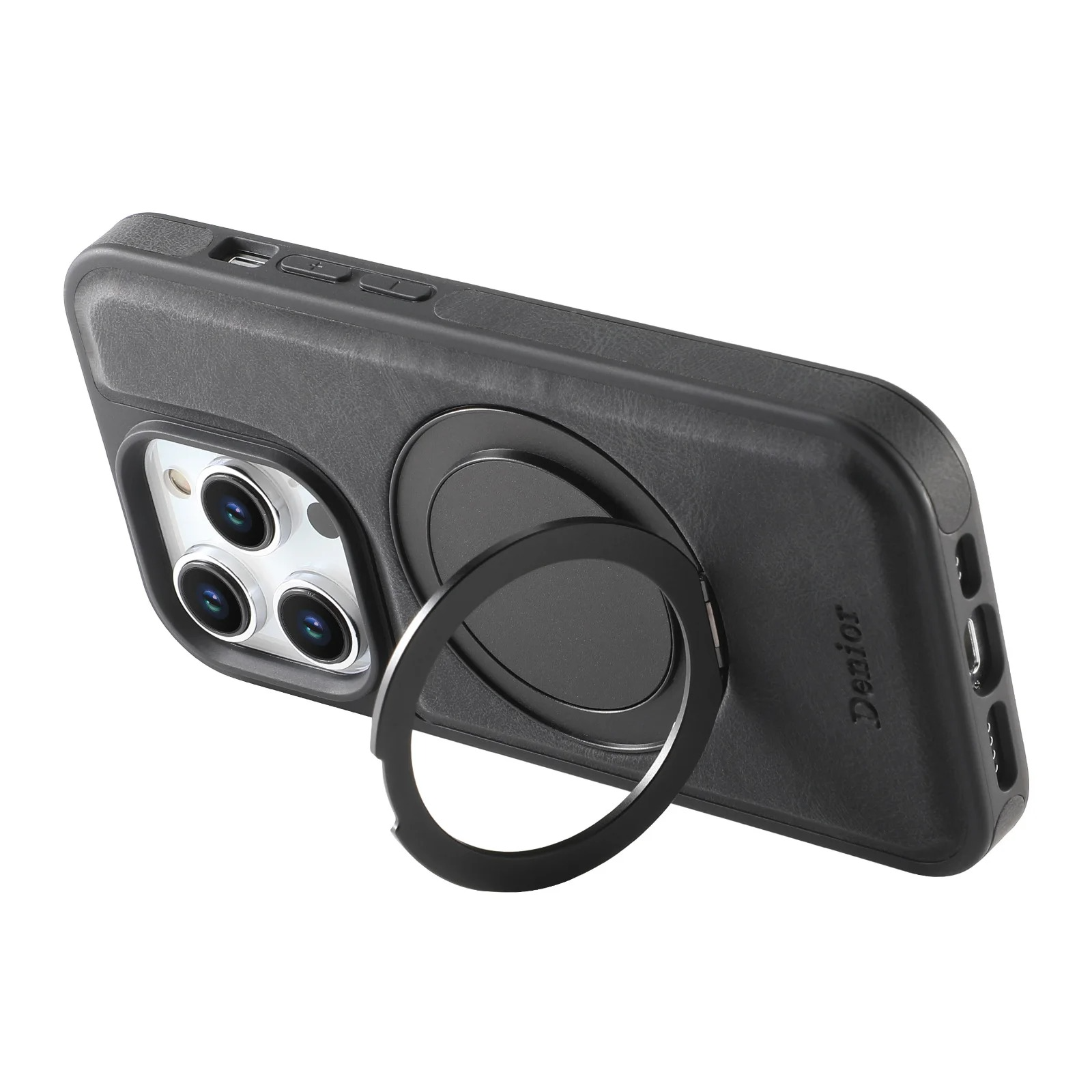 Luxury iPhone Leather Card Holder Case with 360° Ring Stand — MagSafe Compatible Magnetic Cover, Wireless Charging Support, Shockproof Anti-Fingerprint Protection