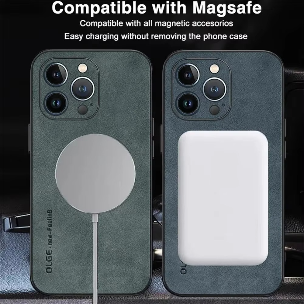 Luxury iPhone Leather Case MagSafe Compatible — Magnetic Wireless Charging Cover, Shockproof Soft Design, Anti-Fingerprint Scratch-Resistant Matte Finish