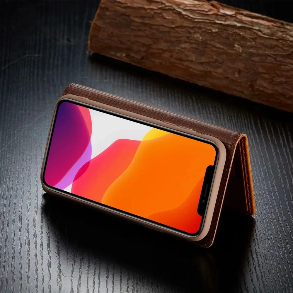 Luxury iPhone Leather Flip Case with Card & SIM Slots — Magnetic PU Leather Cover, Slim Folio Design, Full Body Protection, Lightweight and Stylish