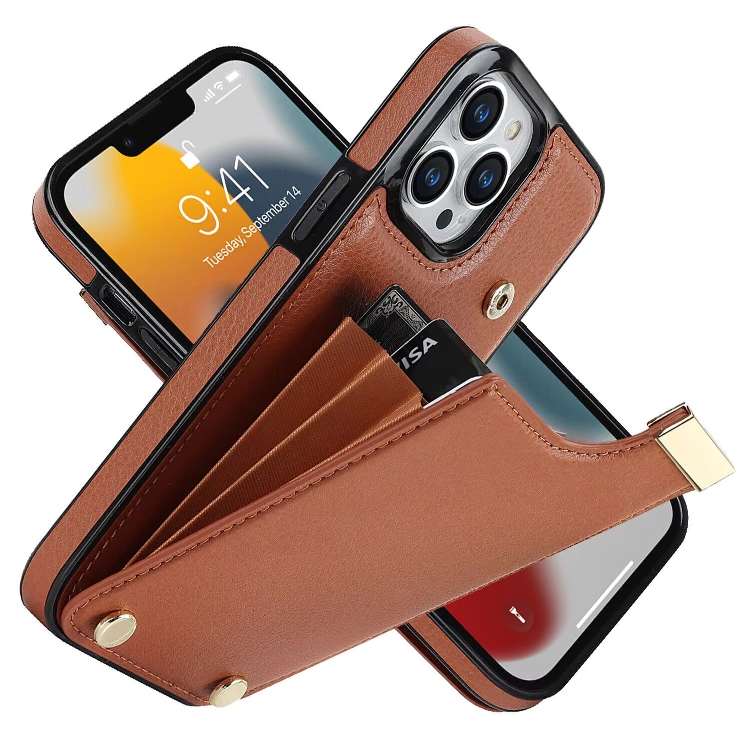 Luxury iPhone Leather Wallet Case with Card Holders — Kickstand Function, Full Body Protective Cover, Shockproof Design, Stylish and Functional Phone Case