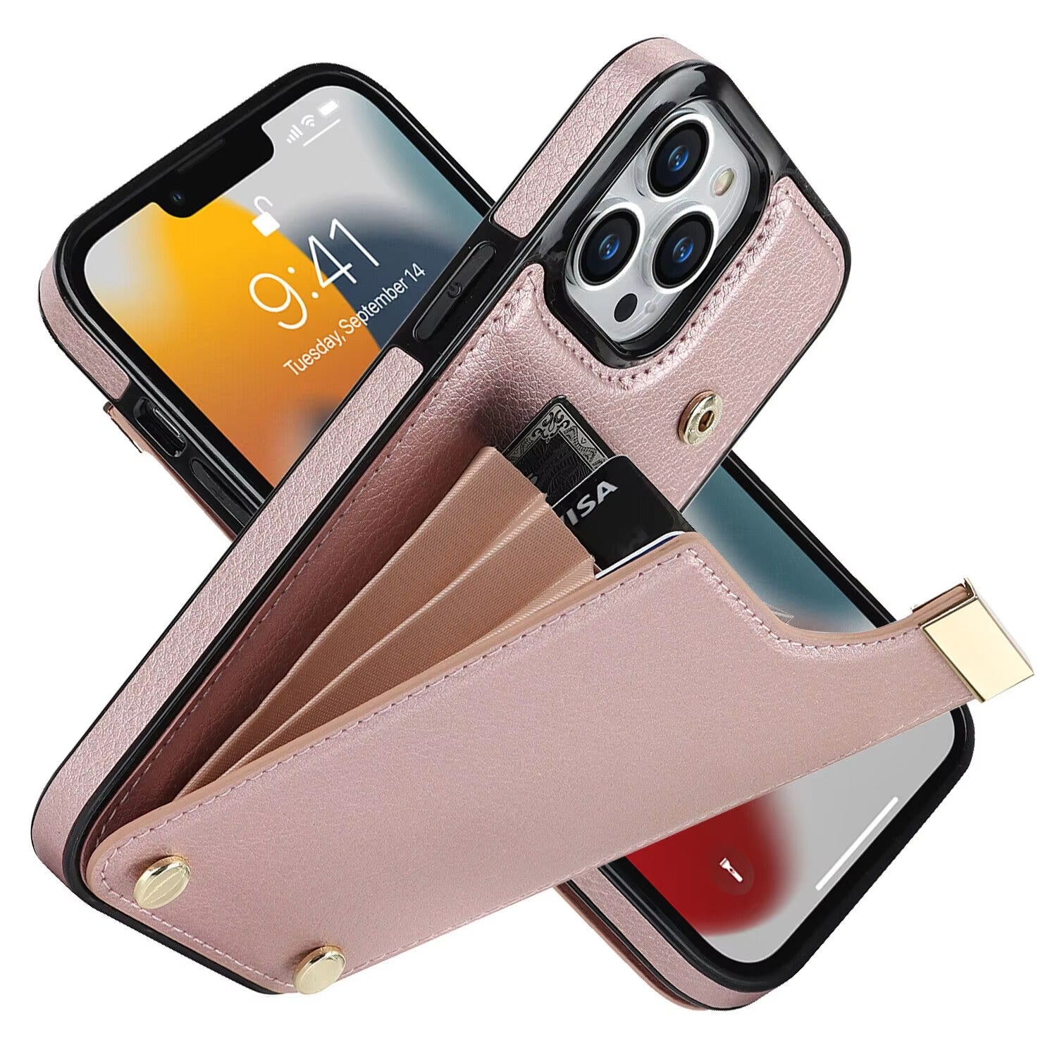 Luxury iPhone Leather Wallet Case with Card Holders — Kickstand Function, Full Body Protective Cover, Shockproof Design, Stylish and Functional Phone Case