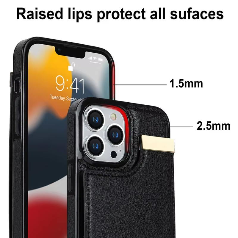 Luxury iPhone Leather Wallet Case with Card Holders — Kickstand Function, Full Body Protective Cover, Shockproof Design, Stylish and Functional Phone Case