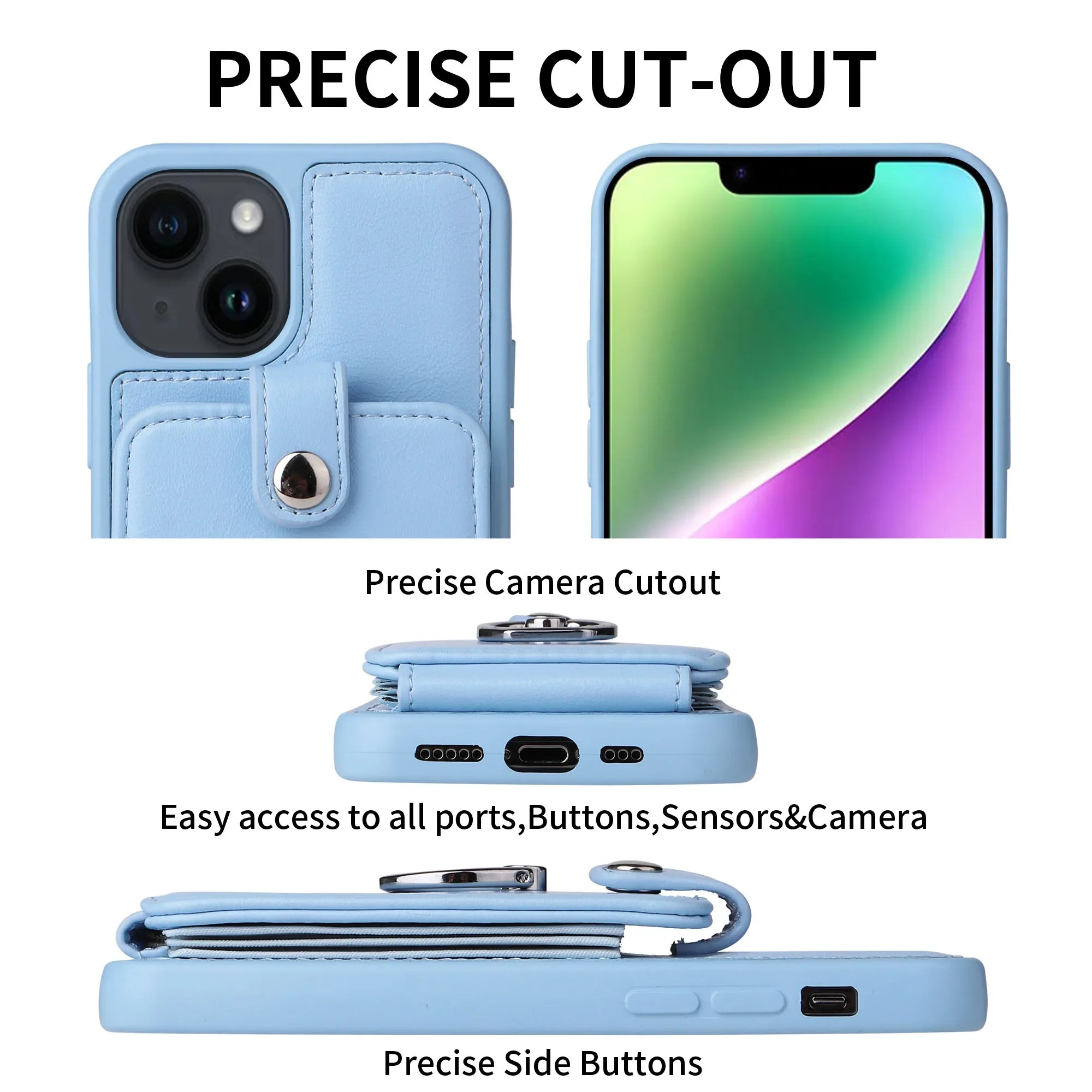 Luxury iPhone Leather Wallet Case with Ring Holder — Card Slot Cover, Shockproof Protective Design, Anti-Fingerprint Scratch-Resistant Non-Slip Finish