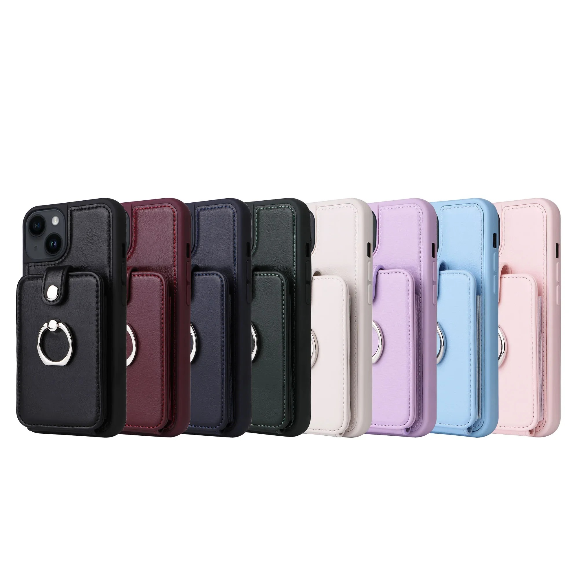 Luxury iPhone Leather Wallet Case with Ring Holder — Card Slot Cover, Shockproof Protective Design, Anti-Fingerprint Scratch-Resistant Non-Slip Finish