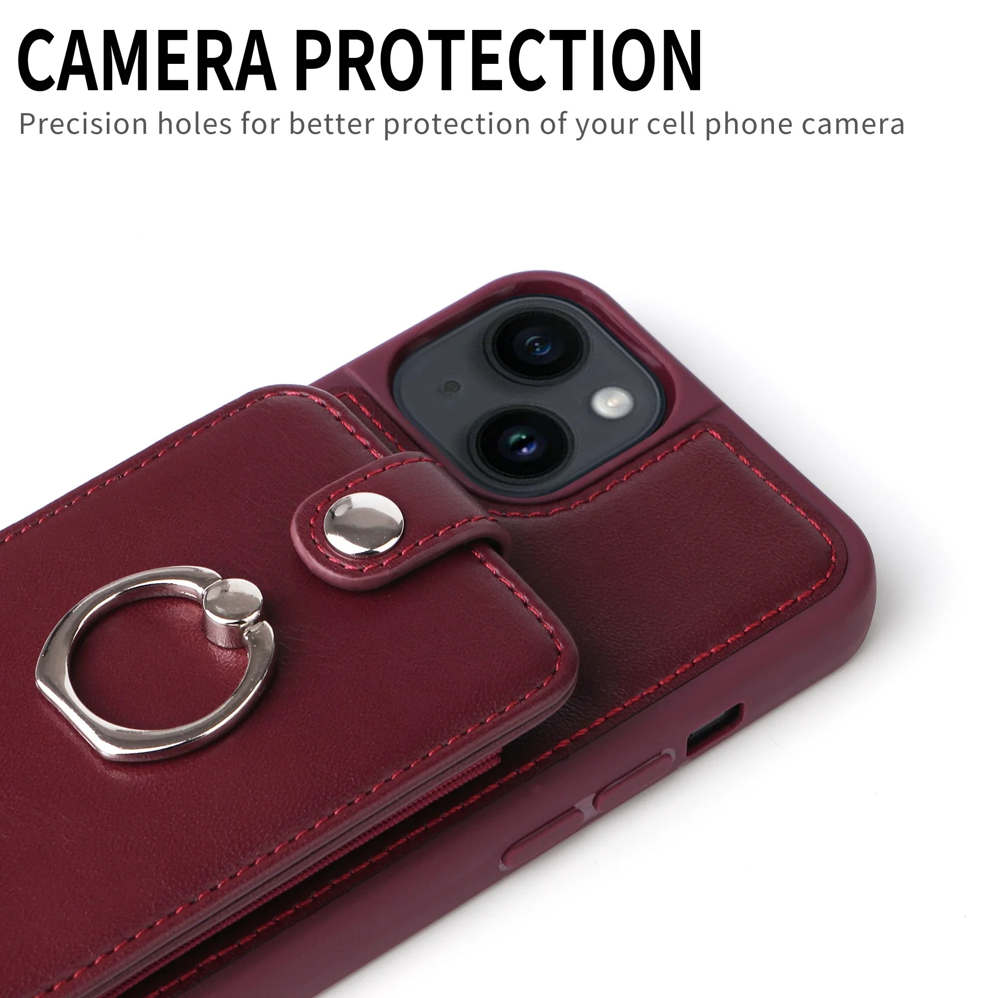 Luxury iPhone Leather Wallet Case with Ring Holder — Card Slot Cover, Shockproof Protective Design, Anti-Fingerprint Scratch-Resistant Non-Slip Finish