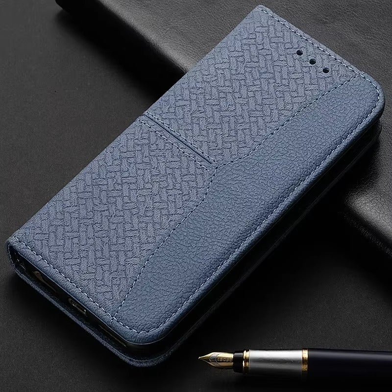Luxury iPhone Leather Wallet Flip Case — Magnetic Cover with Card Holder, Kickstand Function, Dual Layer Shockproof Protection, Anti-Fingerprint Design