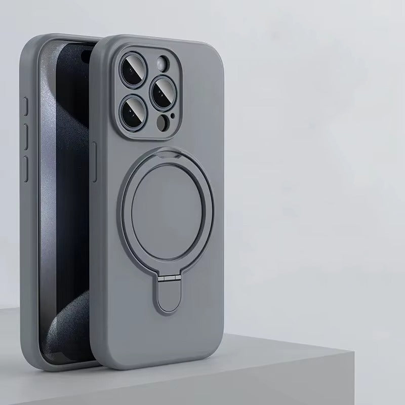 Luxury iPhone Liquid Silicone MagSafe Case — Magnetic Ring Holder Stand Cover, Shockproof Anti-Fingerprint Design, Wireless Charging Compatible Non-Slip Protection