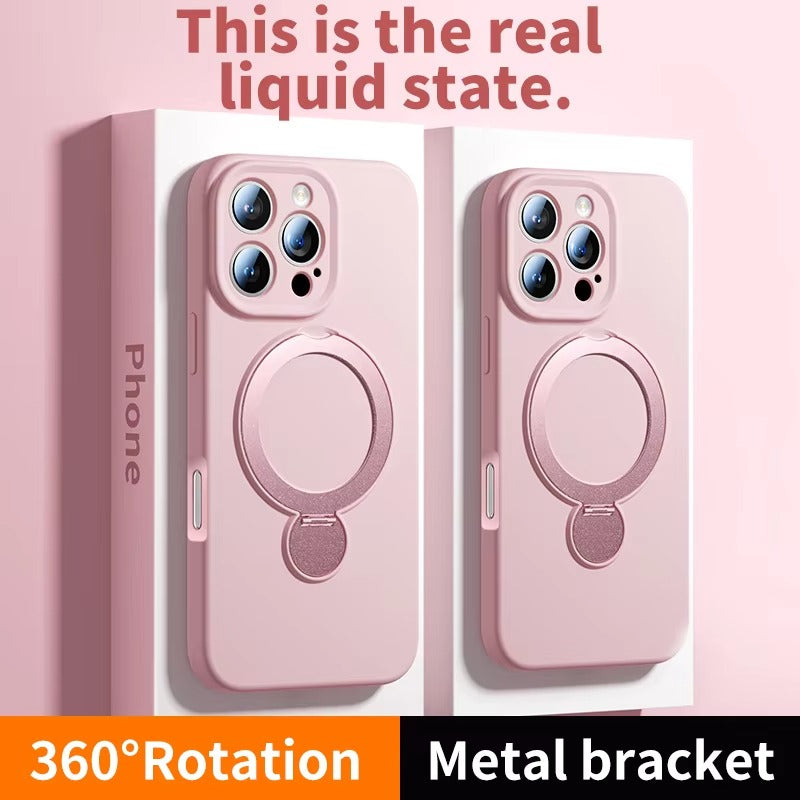 Luxury iPhone Liquid Silicone MagSafe Case — Magnetic Stand Holder Cover, Shockproof Full Protection, Matte Anti-Fingerprint Soft Bumper Design