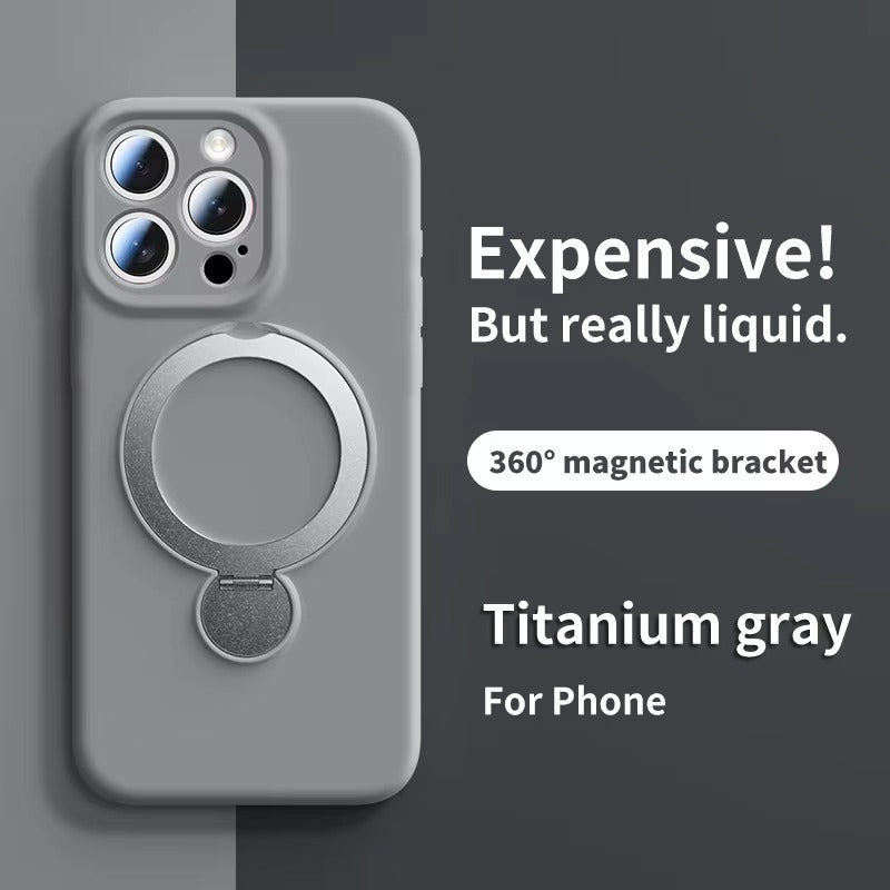 Luxury iPhone Liquid Silicone MagSafe Case — Magnetic Stand Holder Cover, Shockproof Full Protection, Matte Anti-Fingerprint Soft Bumper Design