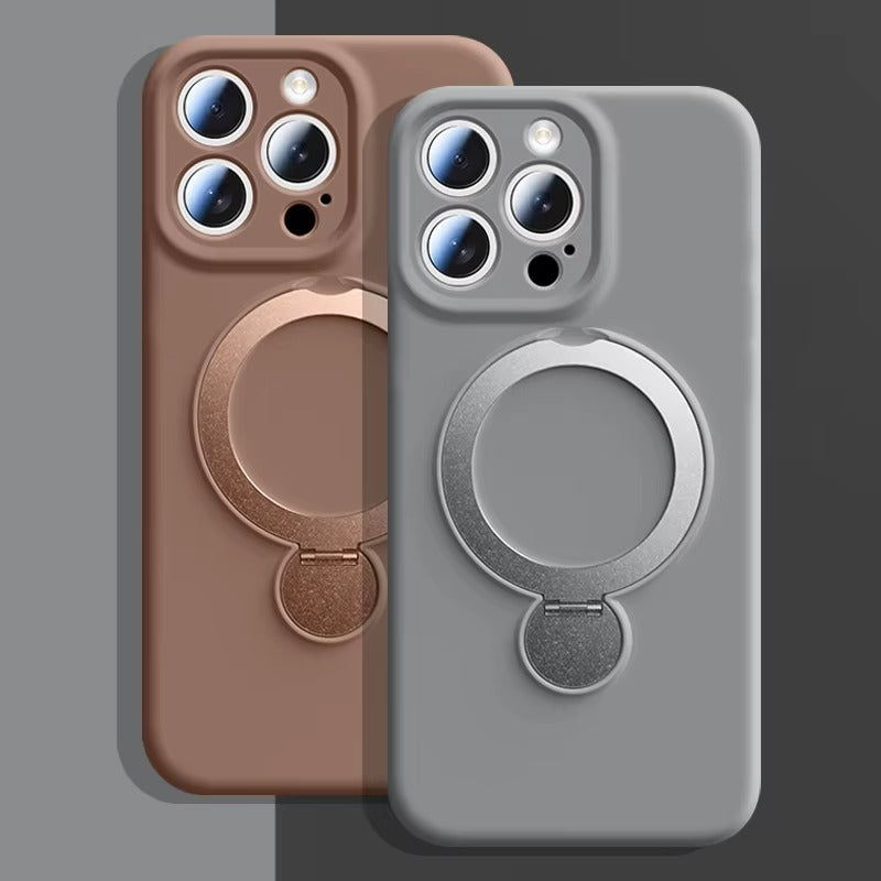 Luxury iPhone Liquid Silicone MagSafe Case — Magnetic Stand Holder Cover, Shockproof Full Protection, Matte Anti-Fingerprint Soft Bumper Design