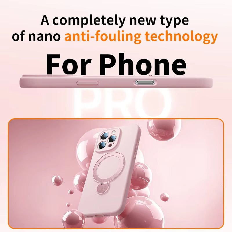 Luxury iPhone Liquid Silicone MagSafe Case — Magnetic Stand Holder Cover, Shockproof Full Protection, Matte Anti-Fingerprint Soft Bumper Design