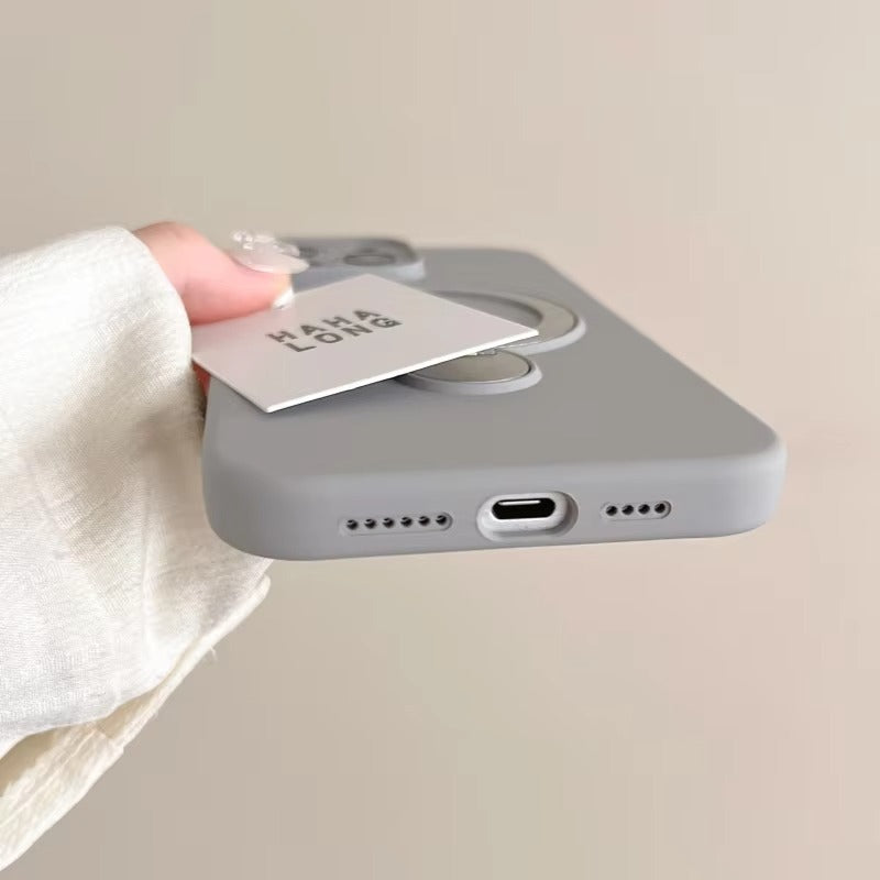 Luxury iPhone Liquid Silicone MagSafe Case — Magnetic Stand Holder Cover, Shockproof Full Protection, Matte Anti-Fingerprint Soft Bumper Design